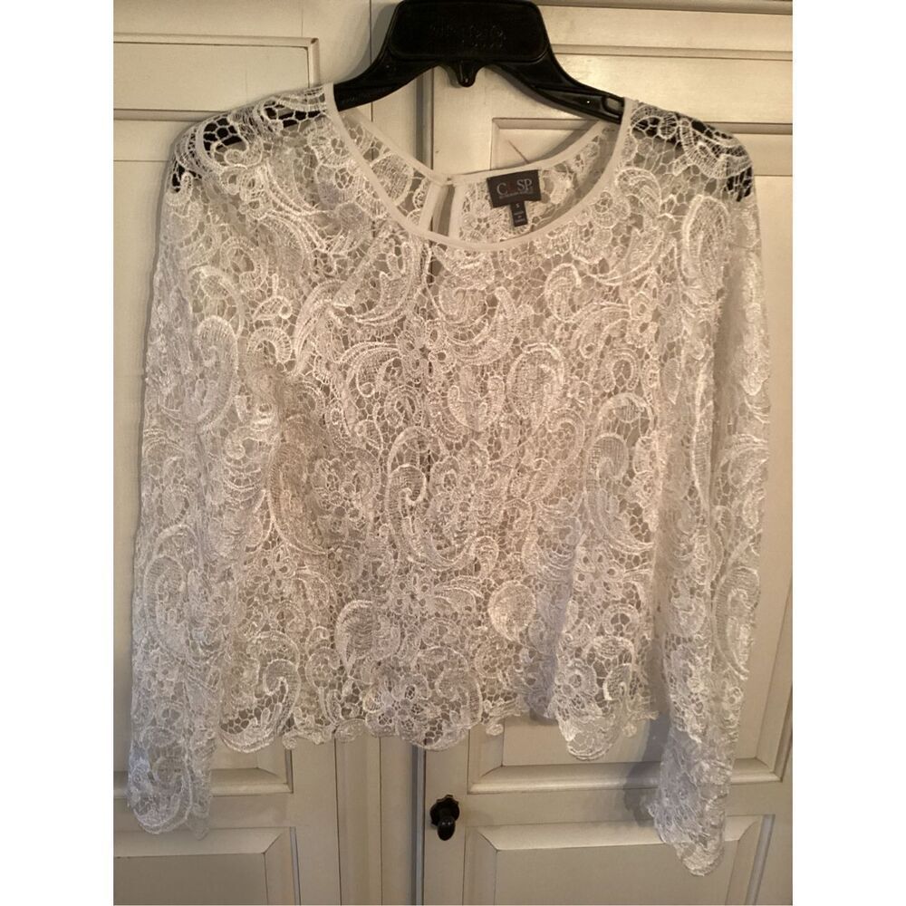 CUSP by Nieman Marcus Lace White Top Sz S Long Sleeve